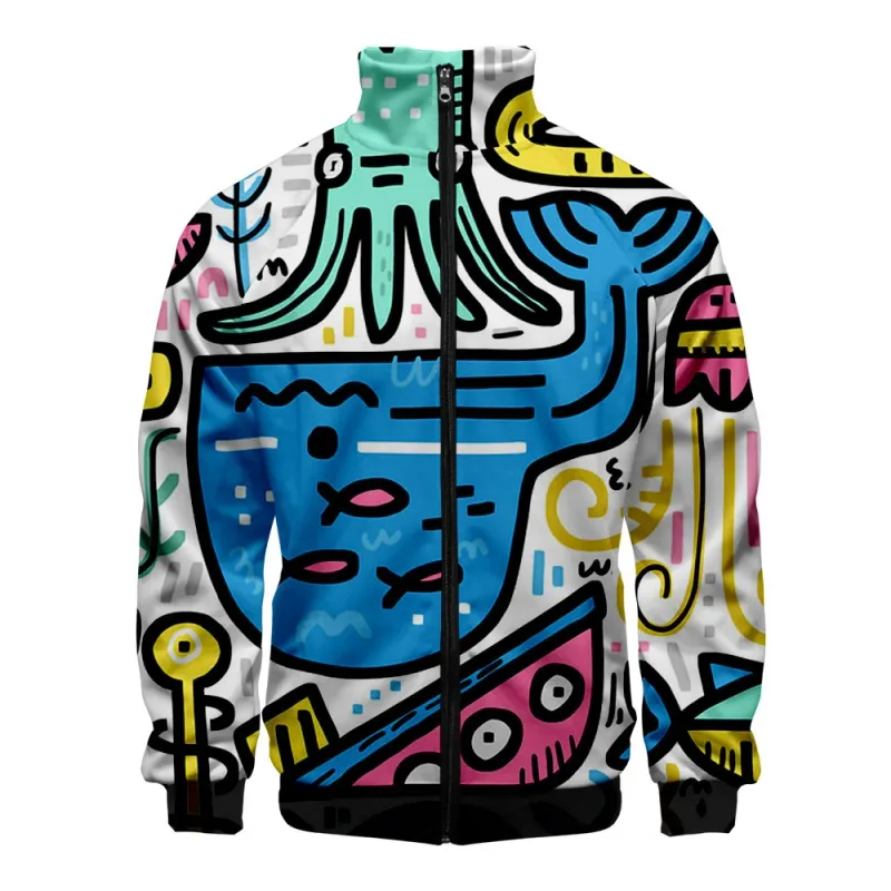 Popular Marine animals dolphin 3D Print Zipper Raglan Jacket Windbreaker Boys/Girls Comfortable Stand Collar Jackets Coats