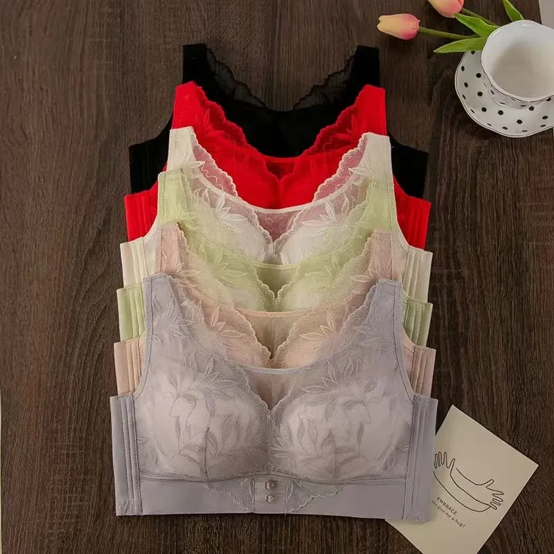 Plus Size Thin CD Cup Push up Bra Sexy Lace Wire-Free Soft Support Anti-Sagging Adjustable Lingerie Bra for Women