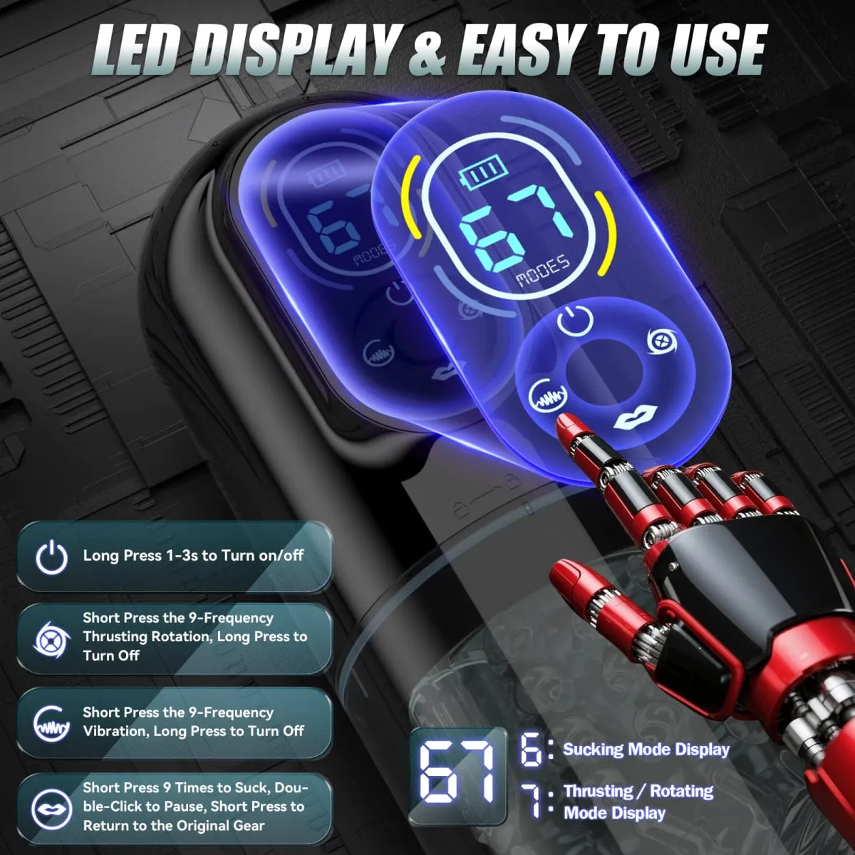 Automatic Male Masturbator 9 Vibrating Thrusting Rotation Sucking Licking Modes LED Display Penis Pump Sex Toys for Men