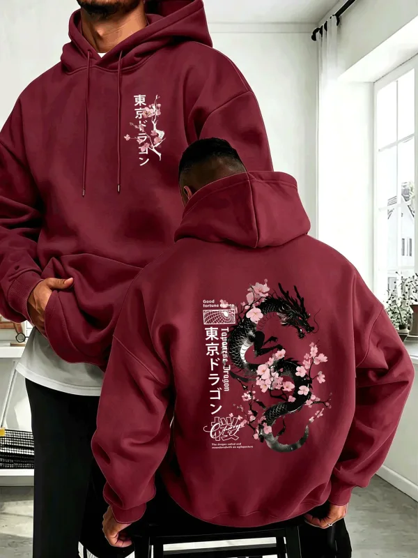 Japanese Tokyo Sword Cherry Blossom Printing Men'S Hoody Autumn Loose Hoodies Casual Fleece Sportswear Comfortable Pullovers