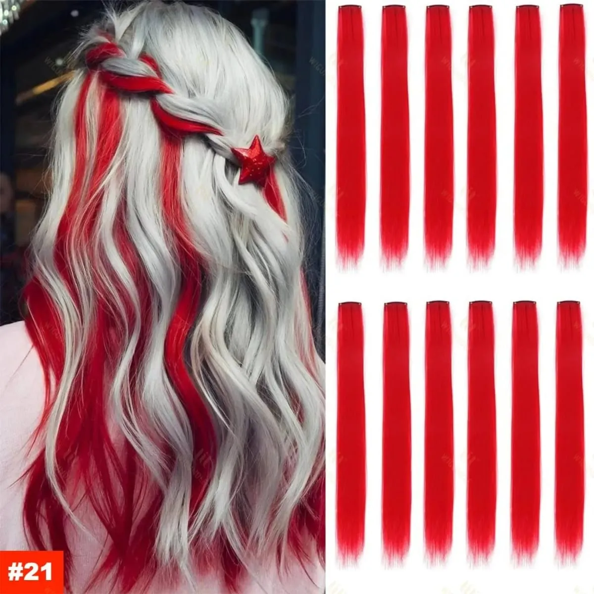 1 5 11 Pcs/lot Clip in Hair Extensions Multi-Colors Highlights Synthetic Hair 22 inch Rainbow Hairpieces for Girls Women 2030