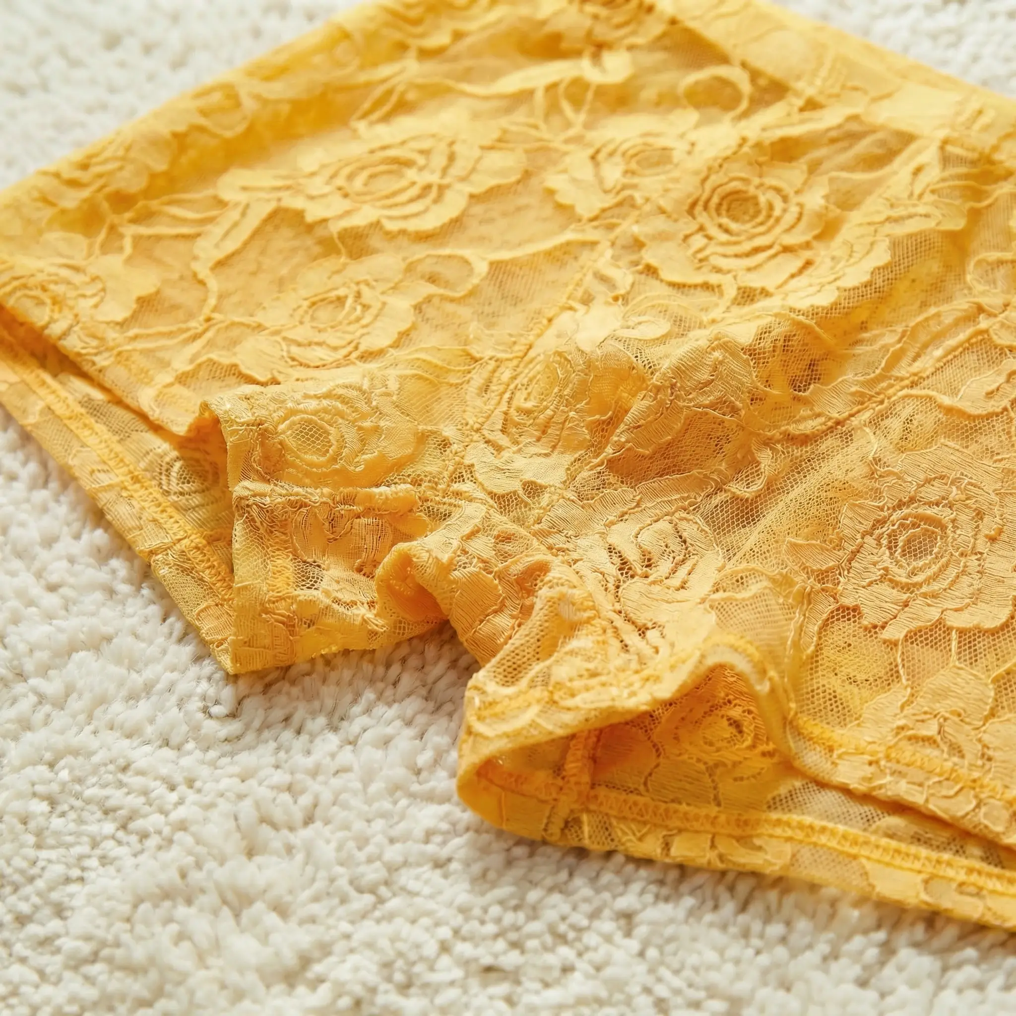 1Pc Men's Fashion New Design Sexy Lace Embroidery, High Elasticity Transparent Lace Flat Corner Underwear, Sexy, Ice Silk