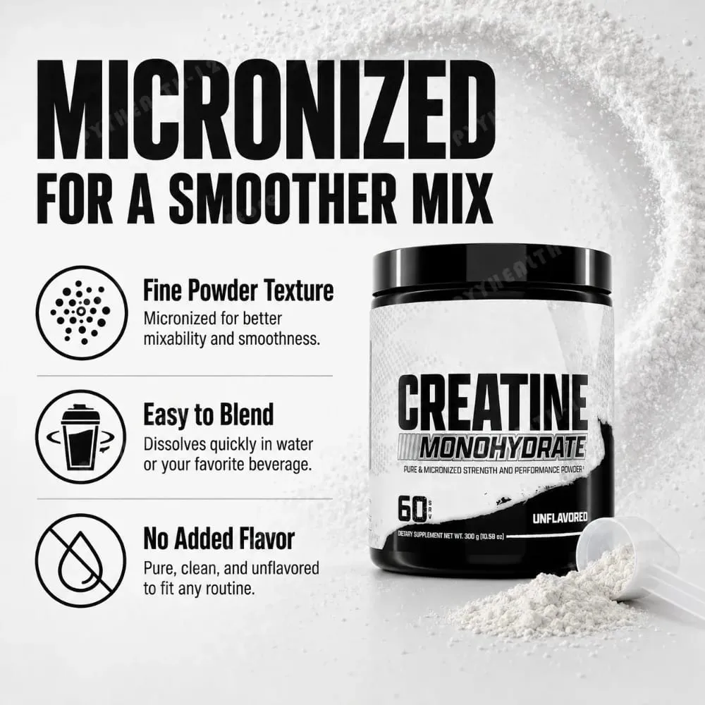 Creatine Monohydrate Powder 300g 60 Servings Micronized Unflavored Easy to Mix Strength Performance Muscle Growth Supplement