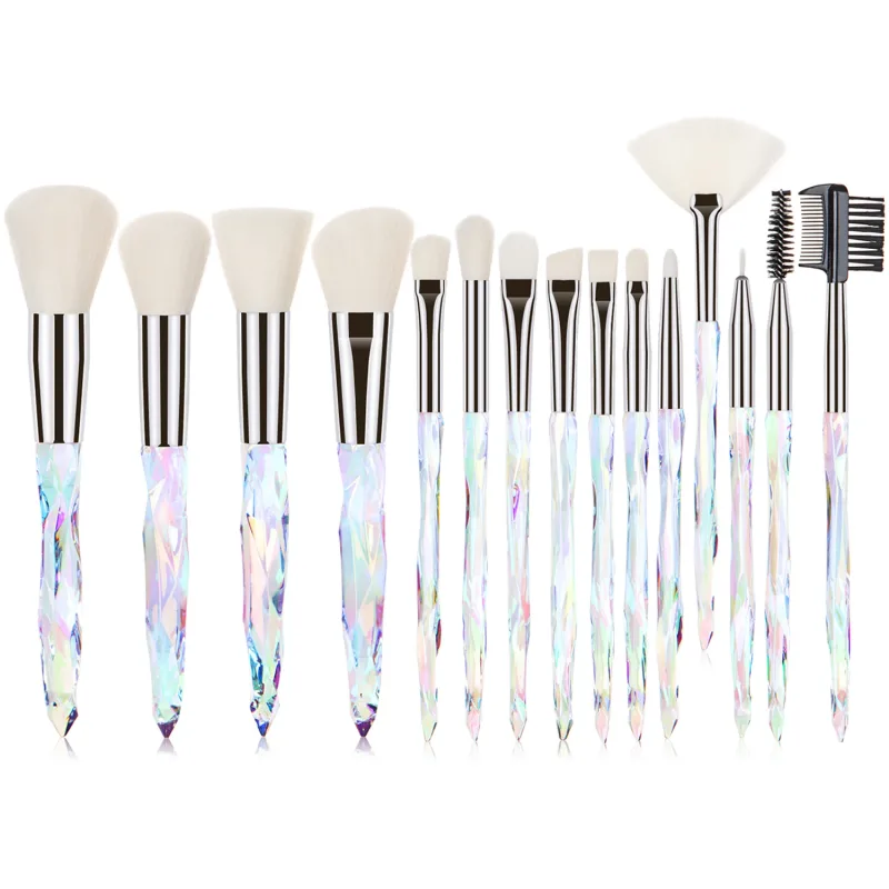 Professional 15Pcs Makeup Brushes Kit Dense Soft Bristle Crystal Handle Face Eye Cosmetic Brushes For Beginner Daily Makeup