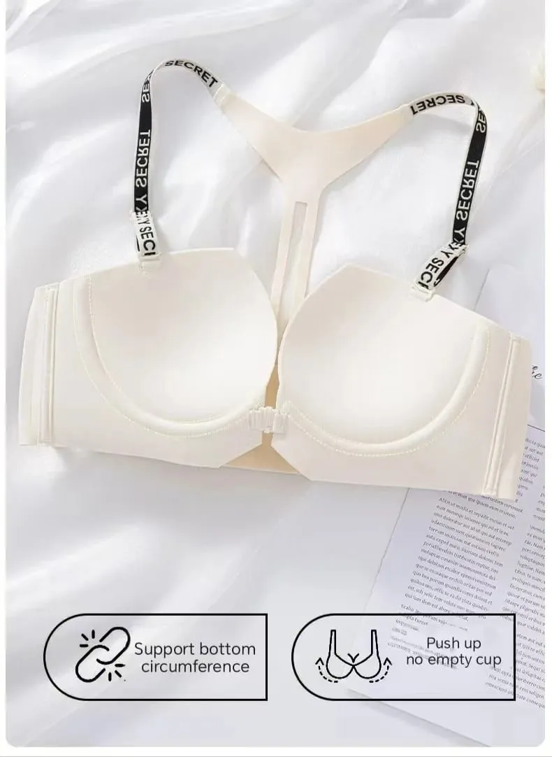 2025 Seamless Backless Front Closure Push up Bra with Y-shaped Letter Straps Anti-Sagging for Women Sexy Lingerie