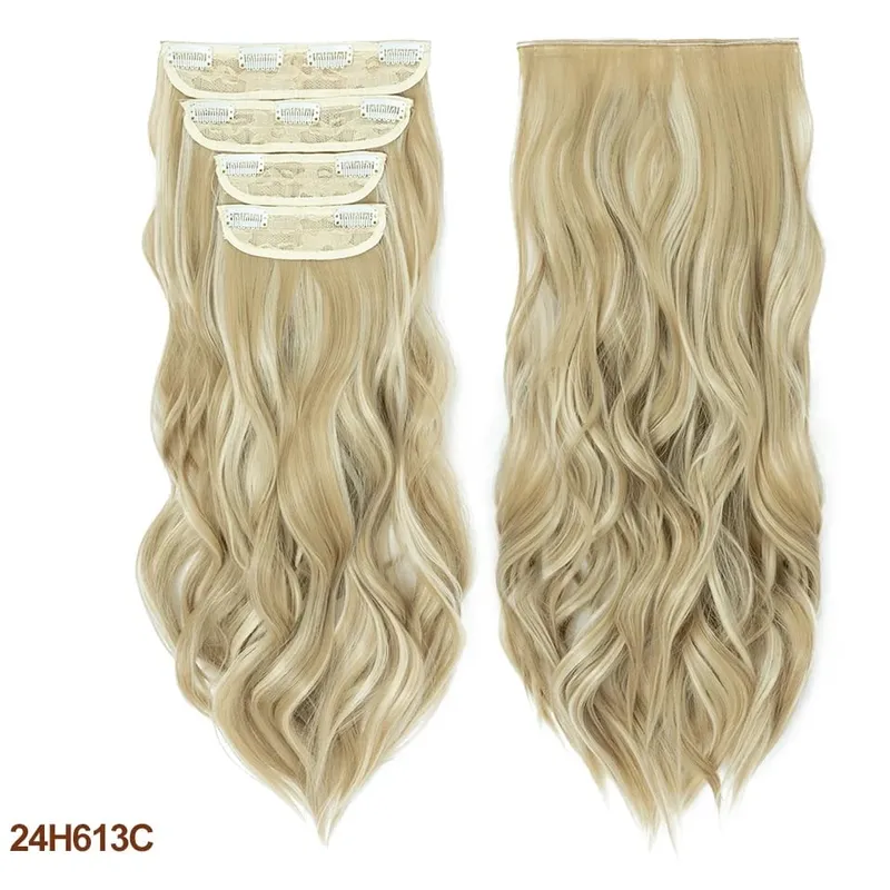 4 Pieces Set Clip In Hair Extensions Highlight Wavy Curly Long Synthetic Hairpieces For Women 22 Inch 180g Hair Clips Hair