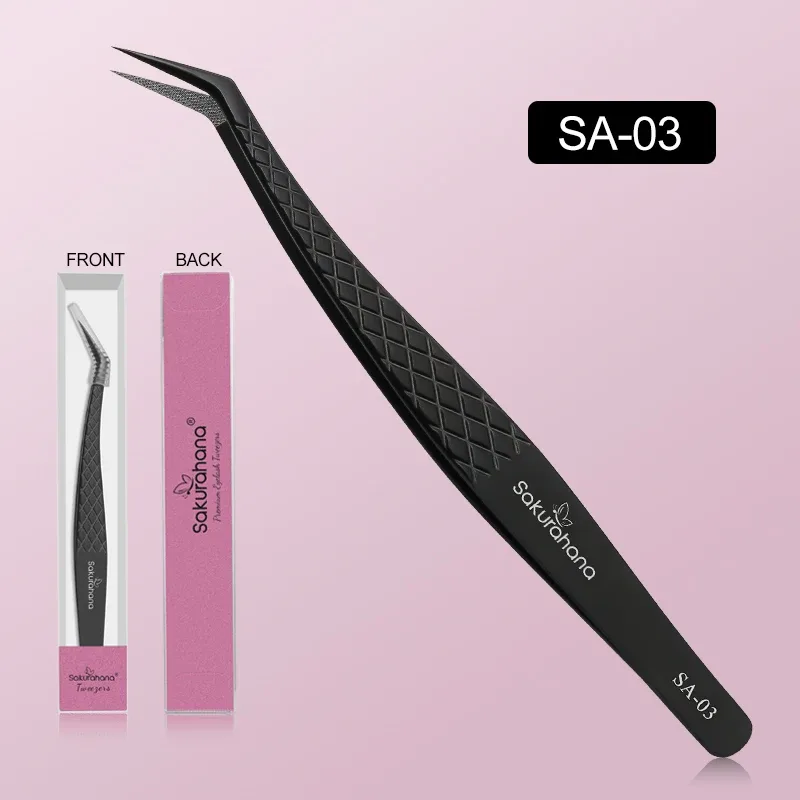 High-end Eyelash Tweezers Black Fiber Tip For Lash Extensions Mega Volume Mink Lashes Tool Straight Head Curved Tip