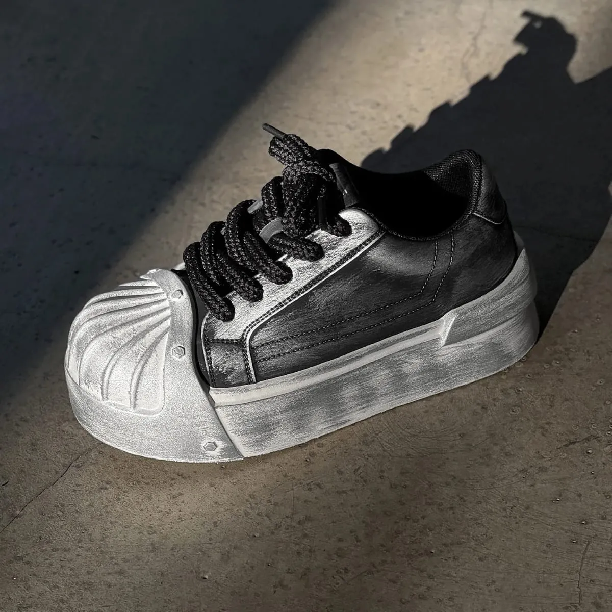 Women Men Sneakers Low-top Shell-head PU Leather Thick-soled Heightening Unisex Leisure Trendy Retro Shoes Men Chunky Trainers