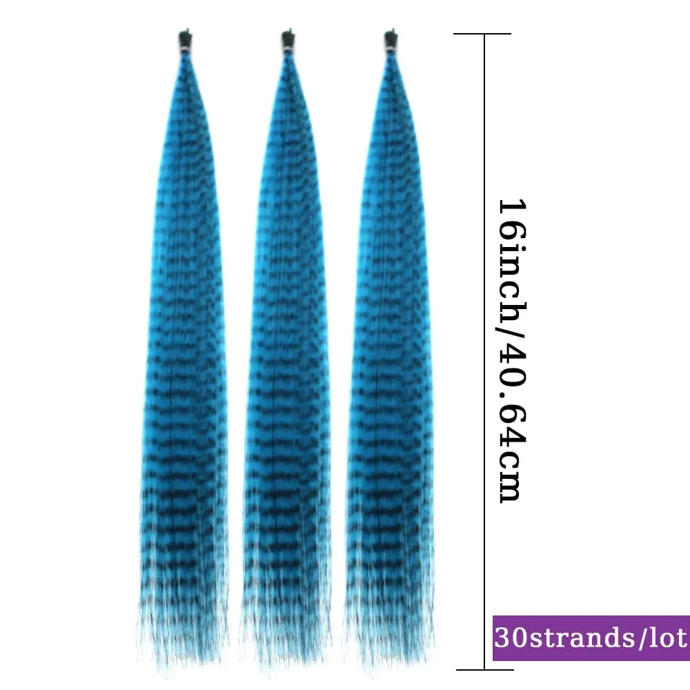 30roots farbige synthetische Feder-Streifen-Haarverlängerung, 40,6 cm, I-Spitze, Party, Cosplay, für Musik, Festival, Halloween, Weihnachten — image 5