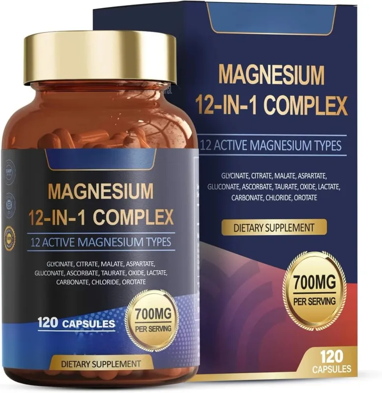 Magnesium Glycinate 12-in-1 Complex Sleep & Mood Support Muscle & Bone Health Citrate Malate Taurate 120 Capsules Non-GMO
