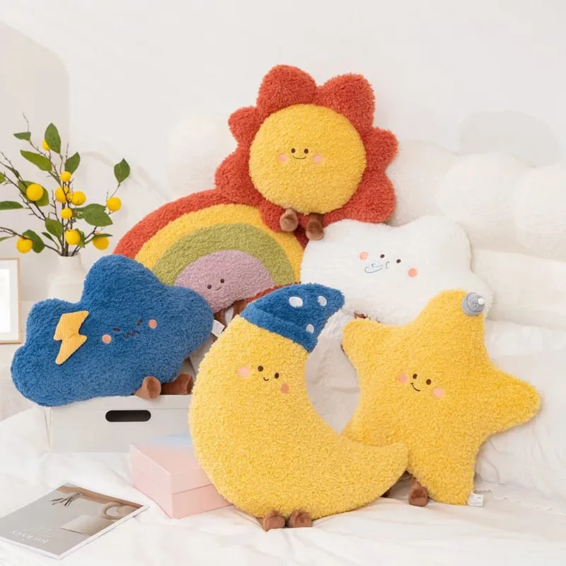 Almohada de cielo estrellado suave, almohada de felpa con forma de estrella, luna y arcoíris, almohada creativa de nube y sol, cojín para dormir, decoración del hogar — image 8