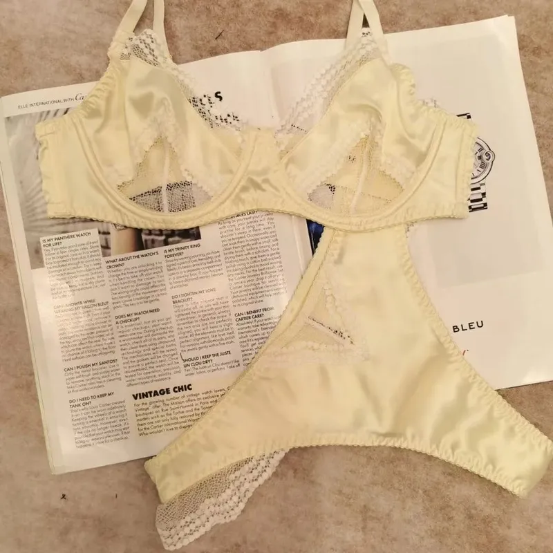 Women Lingerie Bra Mesh Satin Lace Splicing Ultra Thin Minimizer Anti Sag Breathable Daily Brassiere Size 32‑38 Suit — image 7