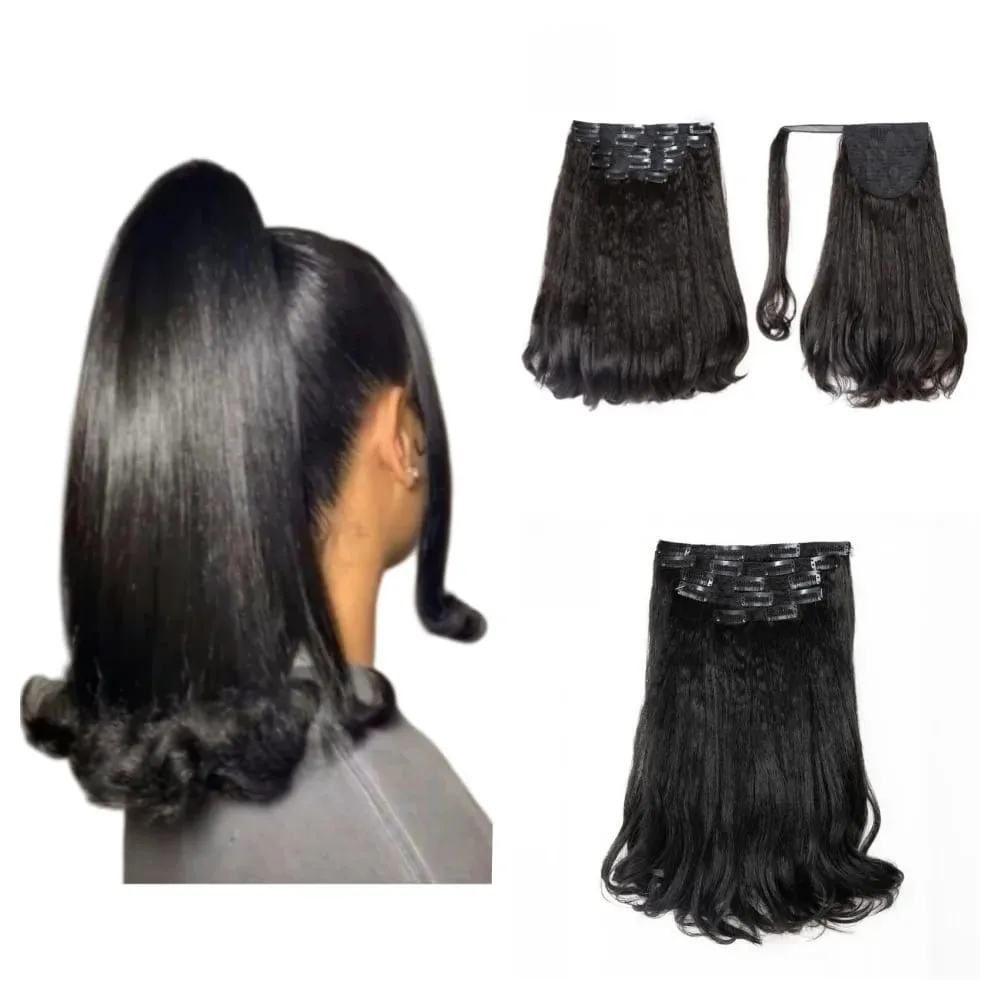 Blice Wrap Around Kinky Straight Tail Warping Curl Synthetic Fluffy 6PCS All-In-One 17Clips-In Hair Extension Hairpieces