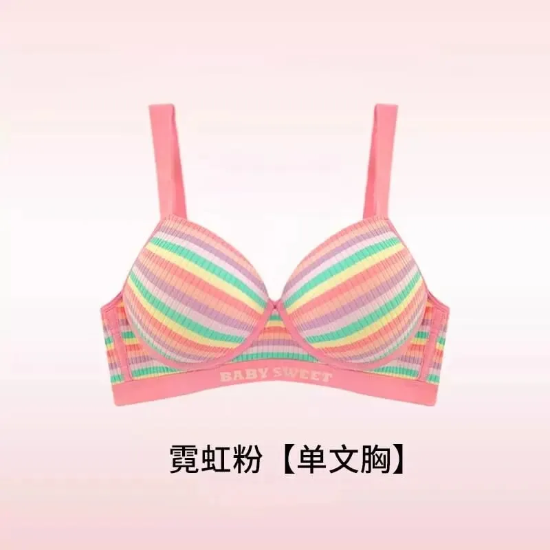 Seamless Bra Set for Women Rainbow Striped Shaping Bralette Lifting & Anti-Sagging Lingerie Small Bust Fit S-XL