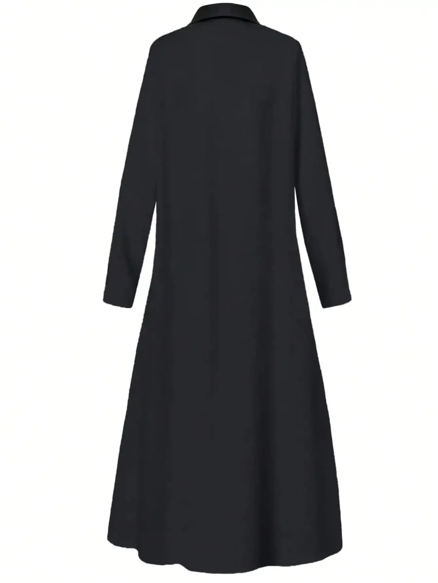Women's Plus Size Long Sleeve Shirt Dress 100% Polyester Loose Fit Lapel Collar Button Front Casual Dress Autumn 2026