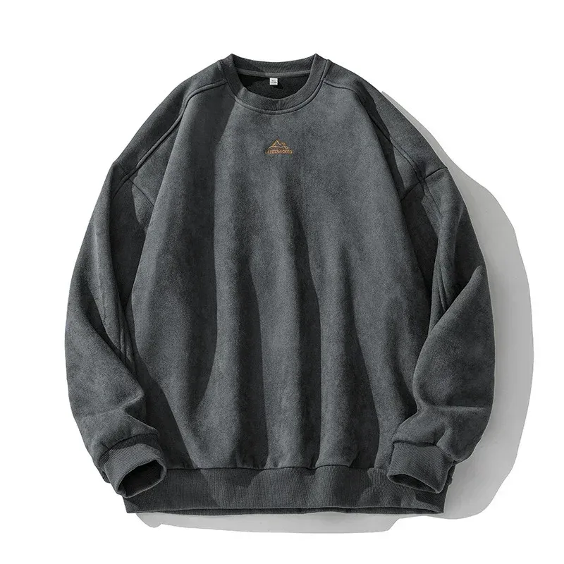 Brand Suede Sweatshirts for Men 2026 New Autumn Winter Clothing Baggy Vintage Pullovers Couples O Neck Oversize Blouse