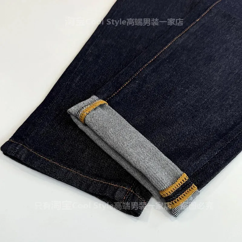 Light luxury trend high-end jeans men's slim fit small feet versatile elastic original color denim long pants