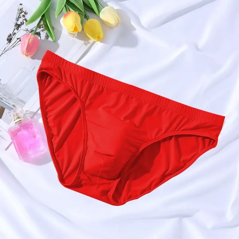 New Big Men's U Convex Underwear Ice Silk Quick Drying Briefs Summer Cool Low Waist Thin Male Underpants Plus Size