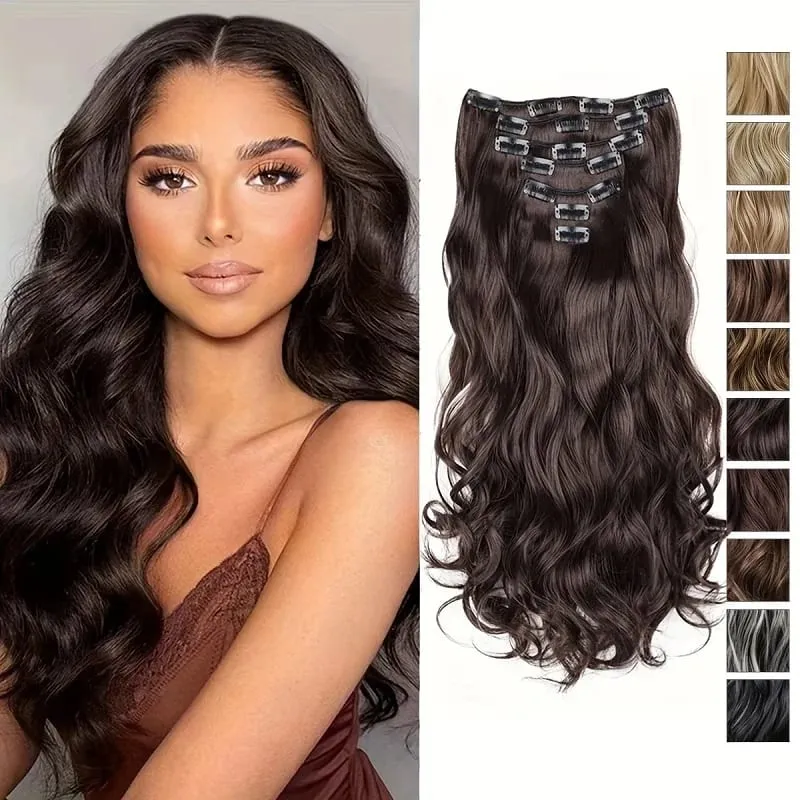24Inch Synthetic Long Wavy Curly Hair Extension 7pcs/set Soft Invisible Cilp Thick Fluffy Hairpiece for Women Daily Use — image 1