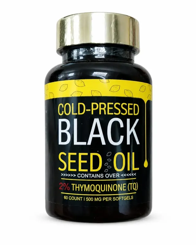 Black Seed Oil Capsules Cold Pressed Contain 1000mg Natural Nigella Sativa Oil – Daily Herbal Supplement 60 Count Per Bottle