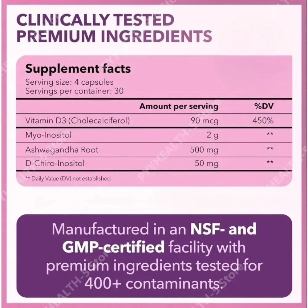 40:1 Myo-Inositol- und D-Chiro-Inositol-Kapseln Vitamin D3 Ashwagandha 120 Stück tägliche Wellness-Ergänzung