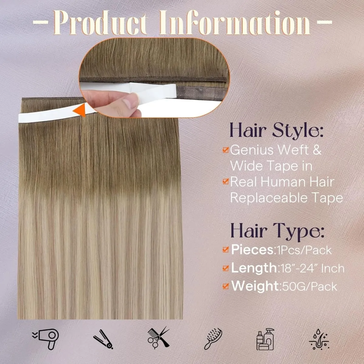 Full Shine One Piece 50G Genius Tape In Hair Extensions 100% Remy Human Hair Invisible Skin Weft Thick Ends For Women