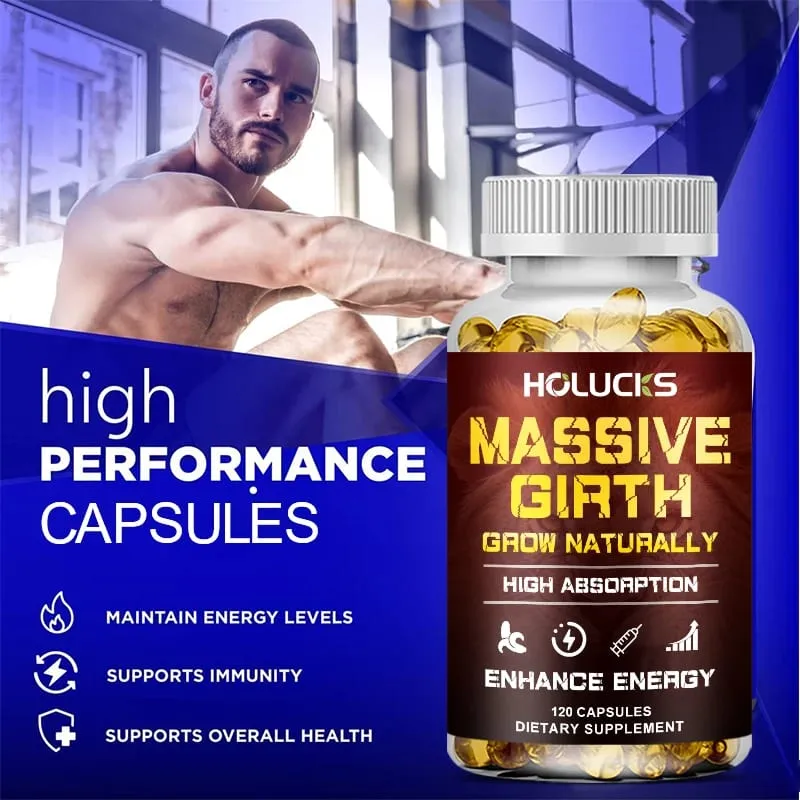 Massive Girth Capsules for Men Testosterone Booster Hormone Support Muscle Growth & Strength Size Enhancement Supplement
