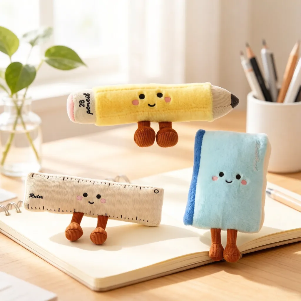 1pc Stationery Plush Toy Smiling Kawaii Face Pencil Book Ruler with Legs Humanoid Doll Decor Plushie Birthday Gift — image 1