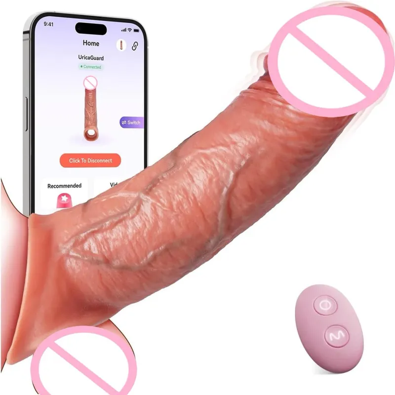 Penis Sleeve Cock Vibrator Realistický prodlužovač penisu Vibrační erekční kroužek s 10režimovým dálkovým ovládáním měkký silikonový penis pro muže pár