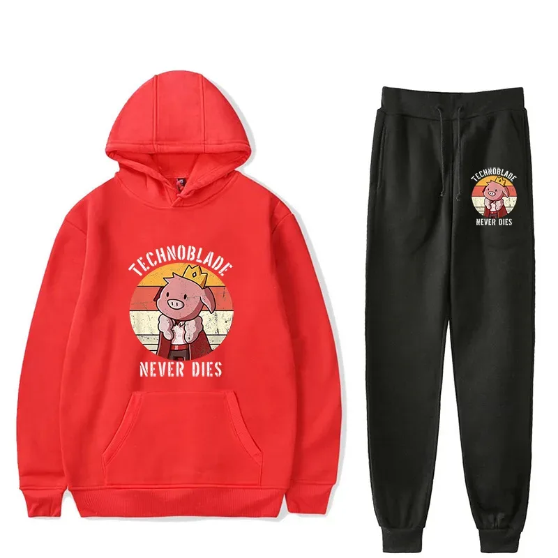 Harajuku Comfortable technoblade Print Sweatshirt Sweatpants Suit Men/Women Hoodies+ Trousers Suit Cute 2 Piece Set Clothes