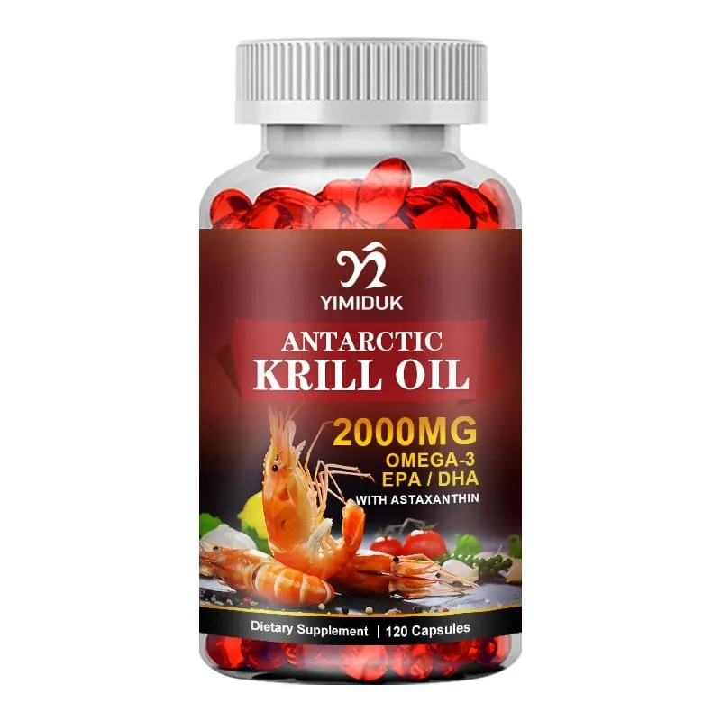 Huile de krill antarctique 2000 mg 120 capsules oméga-3 EPA DHA avec supplément d'astaxanthine provenant de krill rouge force maximale