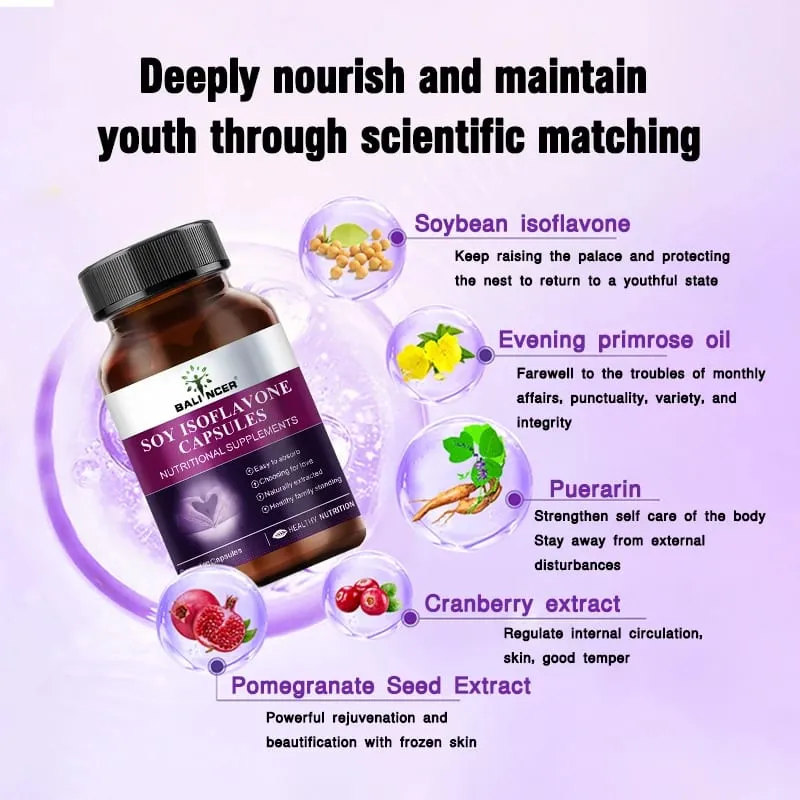 Soy Isoflavone Capsules Women's Health Hormone Balance Menopause Relief Mood Support Non-GMO Female Nutritional Supplement