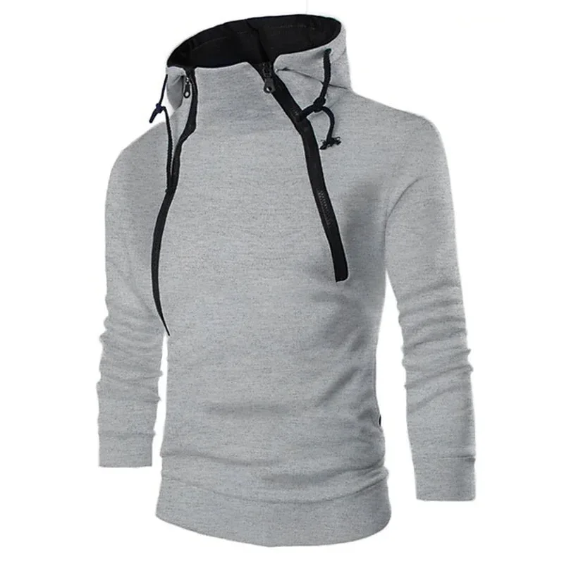 Men's Hoodies Long Sleeve Sweatshirts for Men Zipper Hooded Pullover High Neck Mens Sweatshirt Top Jacket Coat Black Sweater