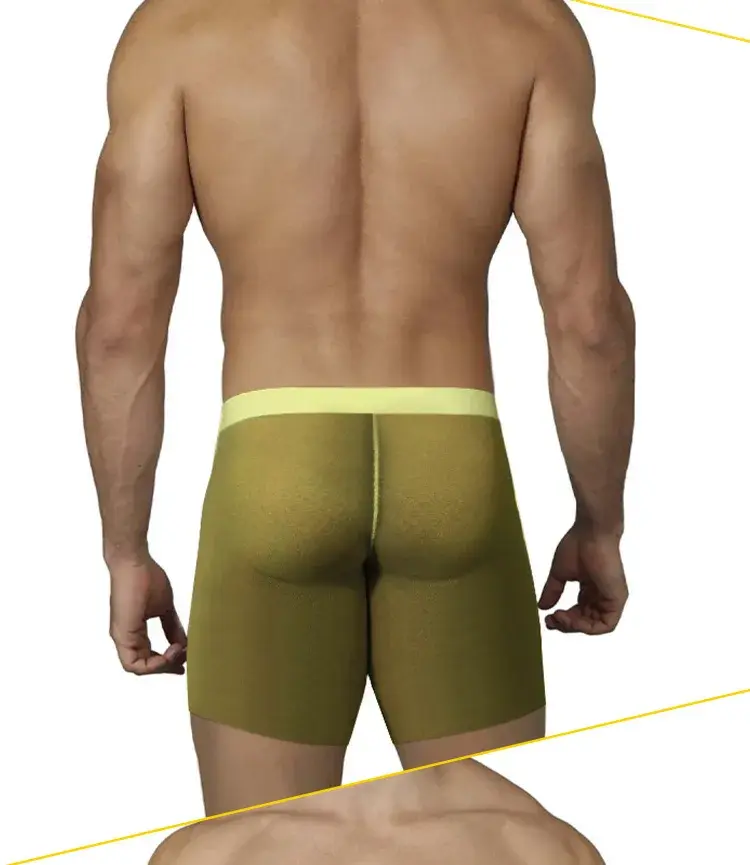 0.01mm Ultra-manipis na Kasuotang Panloob ng Lalaking Mahabang Boxer Shorts na Paglamig ng Yelo Silk Transparent Gym Fitness Underpants Mga Seamless Mesh Slips