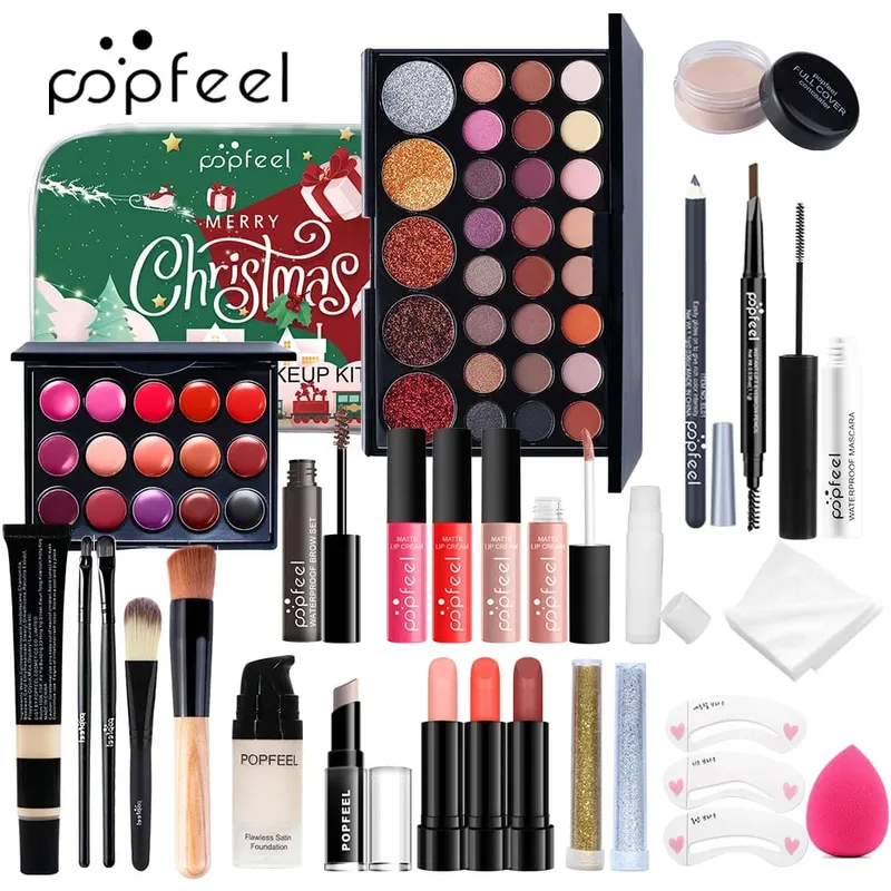 Christmas Makeup Set - Complete Collection of Eyeshadow Foundation Lipstick for Holiday Celebrations and Everyday Glam
