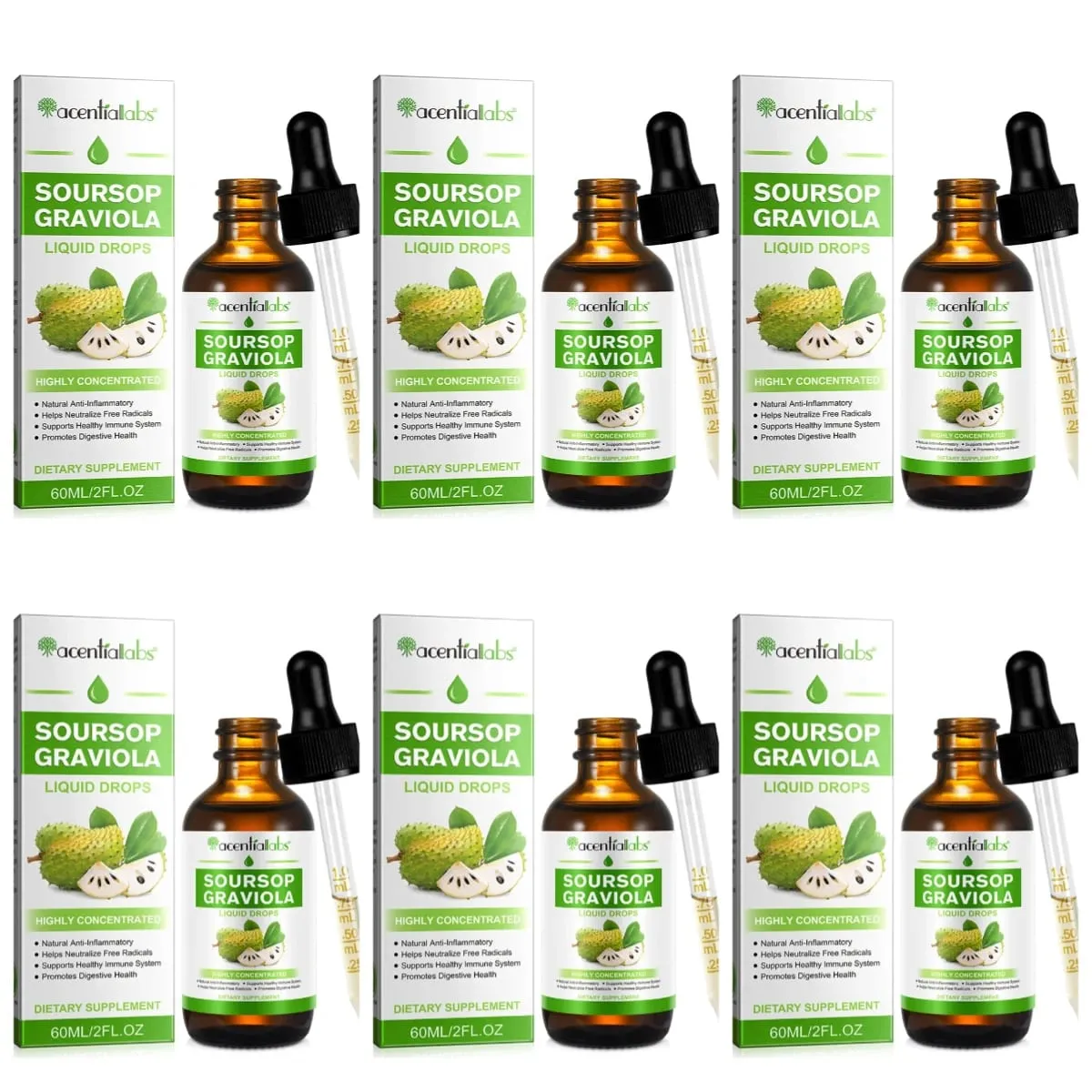 Acentiallabs Hot Sale 60ml Soursop Bitter Liquid Drops Dietary Supplements 100% Pure Organic Soursop Graviola Extract for Adlut — image 11