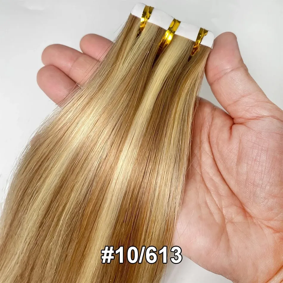 Full Shine Tape In 100% Remy Human Hair Straight Double Sided Blonde Comfortable Silky Natural Tape Ins For Women