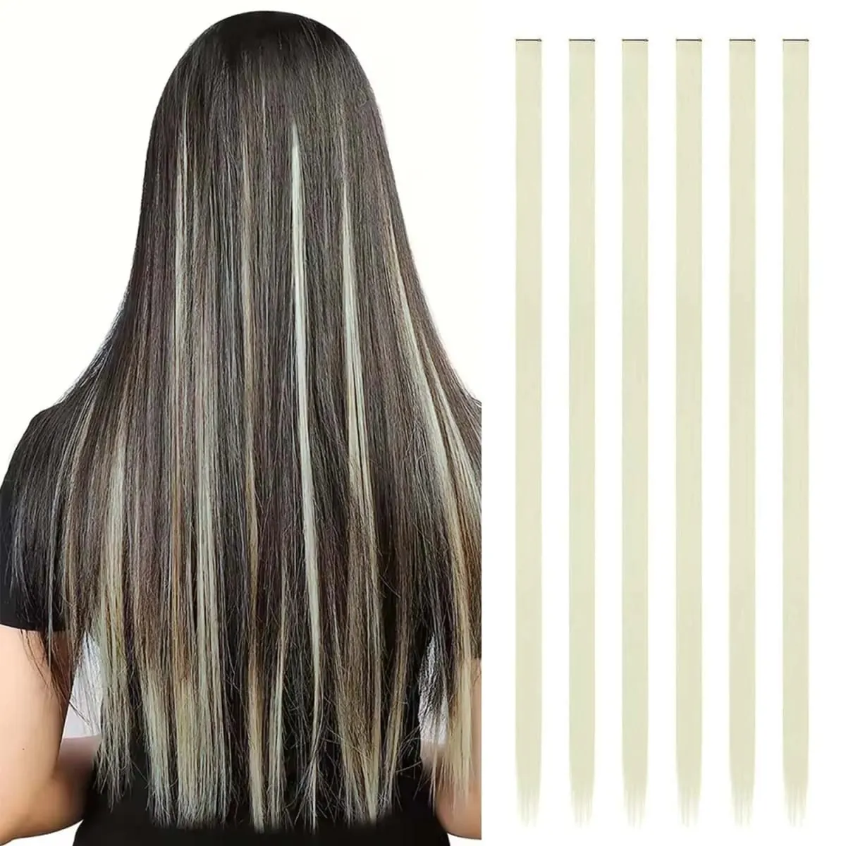6 Pcs Clip Extensions Synthetic 24 Inch Colored Hair Extensions Party Highlights Long Straight Hairpieces for Women Kids Girl