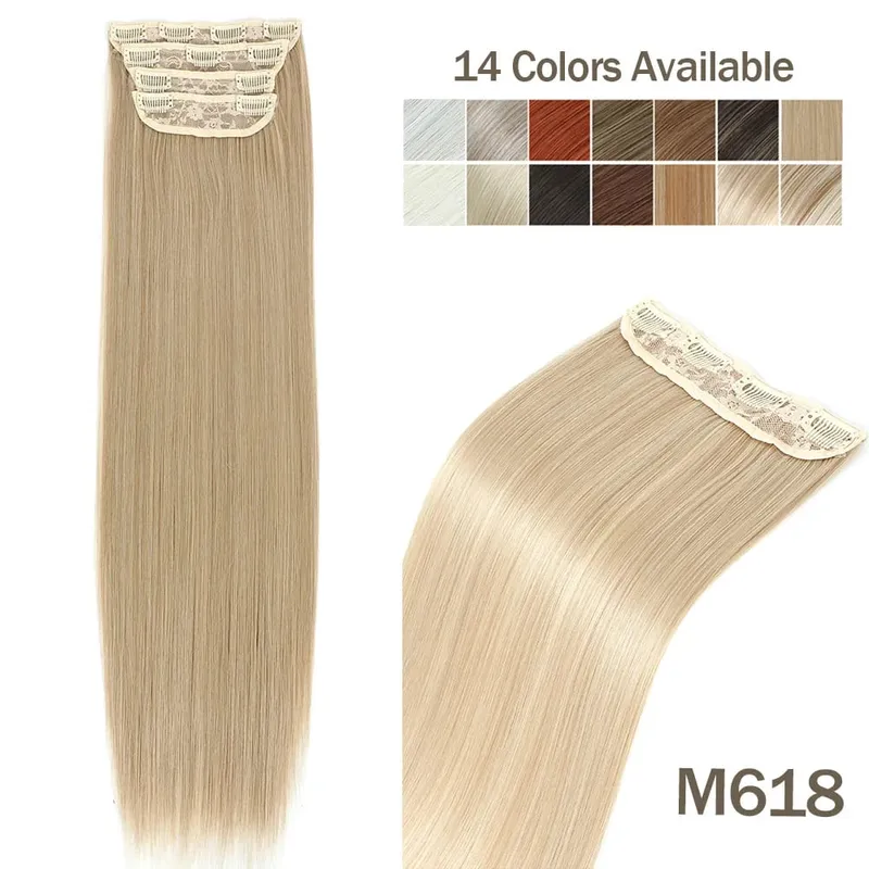 4Pcs 24 Inch Clip In Hair Extensions 200g Colored Brown Blonde Synthetic Heat Resistant Straight Hairpieces Thick Ends For Women