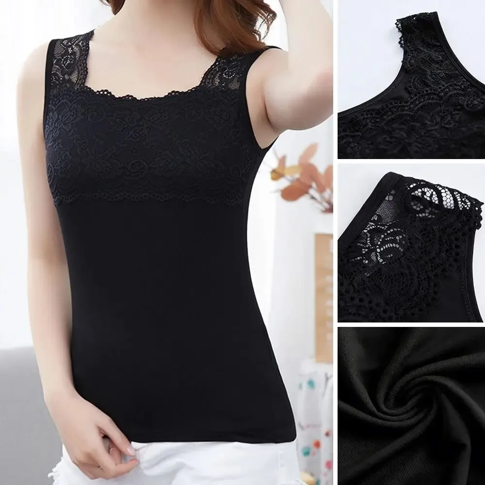 Casual U Neck Summer Tank Tops Sleeveless Slim Fitted Tops With Lace Camisoles Cami Top Shirt for Women With Lace