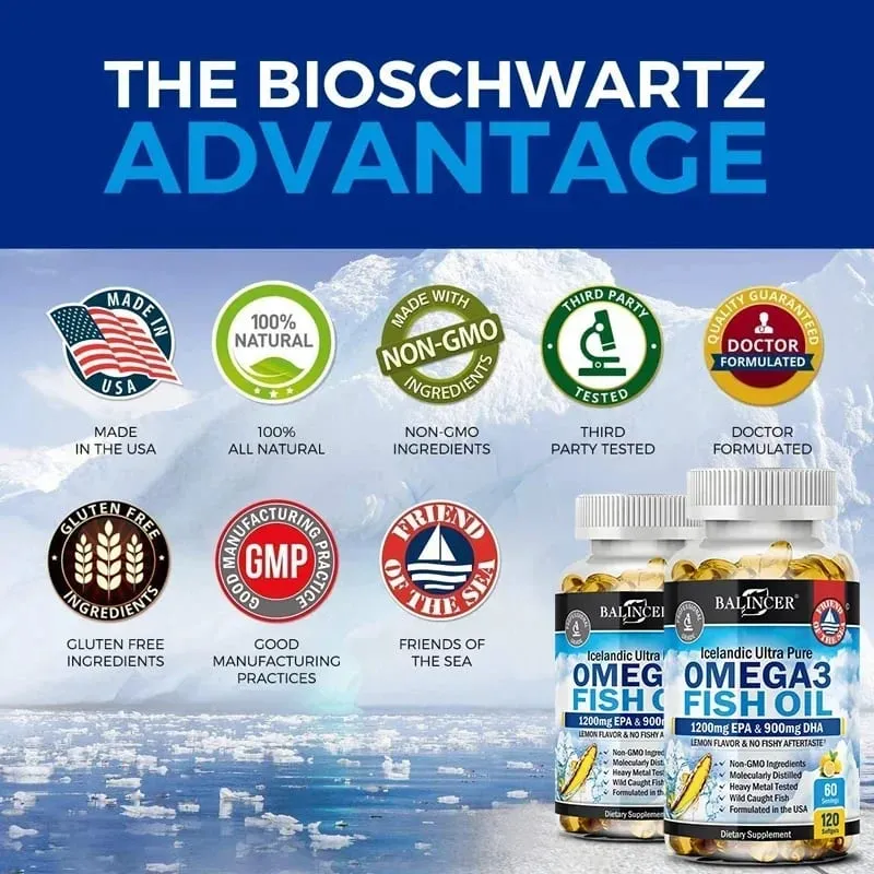 Fish Oil Omega 3 Contains EPA 1200mg & DHA 900mg - for Joints Eyes Cognitive Supplement Non-GMO Gluten Free — image 6