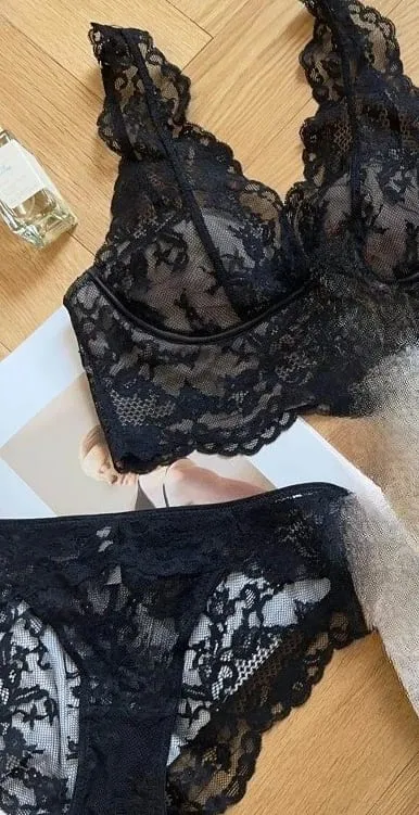 Women's French Lace Bralette Push Up Gathering No Underwire Backless Bra Sets Sheer Lingerie Outerwear Going Out Tops Size S- XL