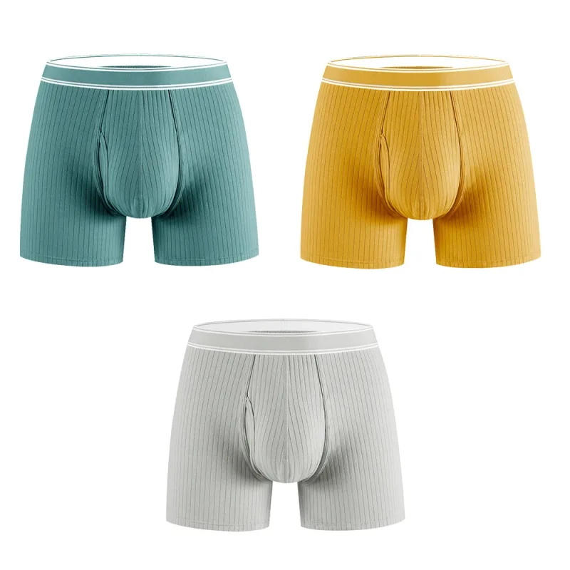 3PCS/Pack 100% Cotton Solid Striped Man Undrewear Lengthen Breathable Fitness Boxers Hombre Crotch Side Opening Men's Underpants