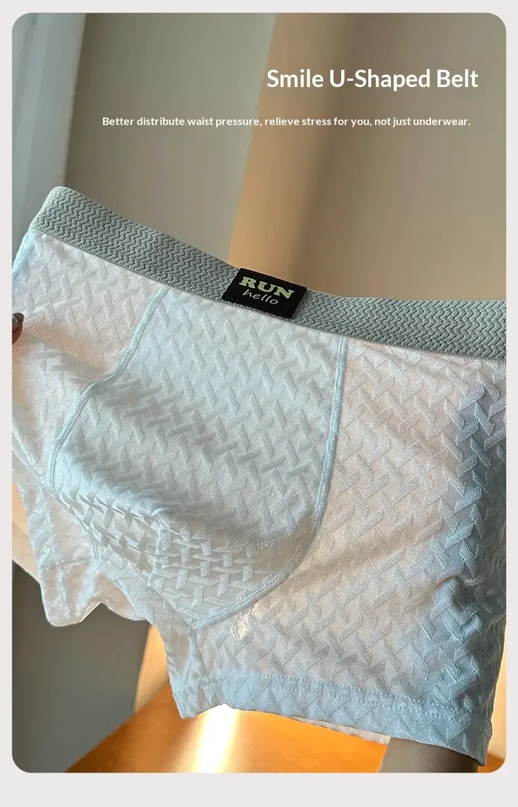 Men's Ice-Silk Jacquard Boxer Briefs: Cooling, Breathable, Mid-Rise, Boxer Shorts—comfortable and Simple Style for Young Men