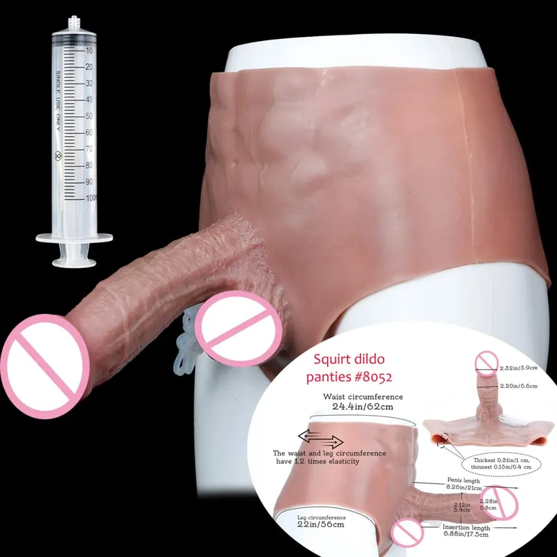 Black Nude Silicone Squirting Panties With Simulated Solid Penis Strapon Big Realistic Ejaculation Dildo Sex Toy For Women