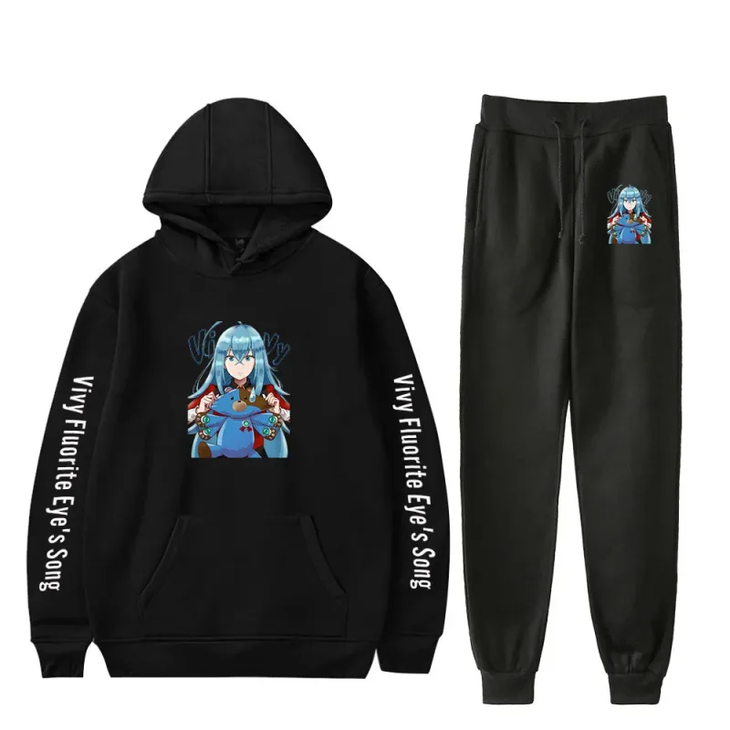 Harajuku Comfortable Vivy Fluorite Eye's Song Print Sweatshirt Sweatpants Hoodies+ Trousers Suit Boys/Girls 2 Piece Set Clothes