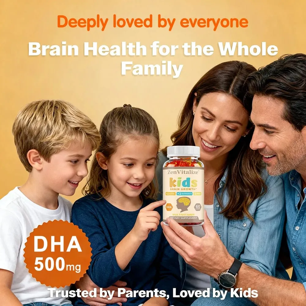 Kids Brain Development Gummies - with Omega 3 DHA Promotes Children's Brain Health Memory & Immune