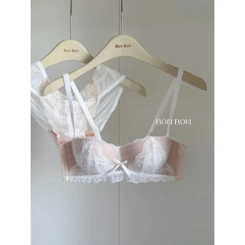 Women's French Lace Bra & Briefs Set Sexy Semi Cup Push Up Small Bust Support Enhance Comfort Lightweight Bralette Free Shipping — image 6