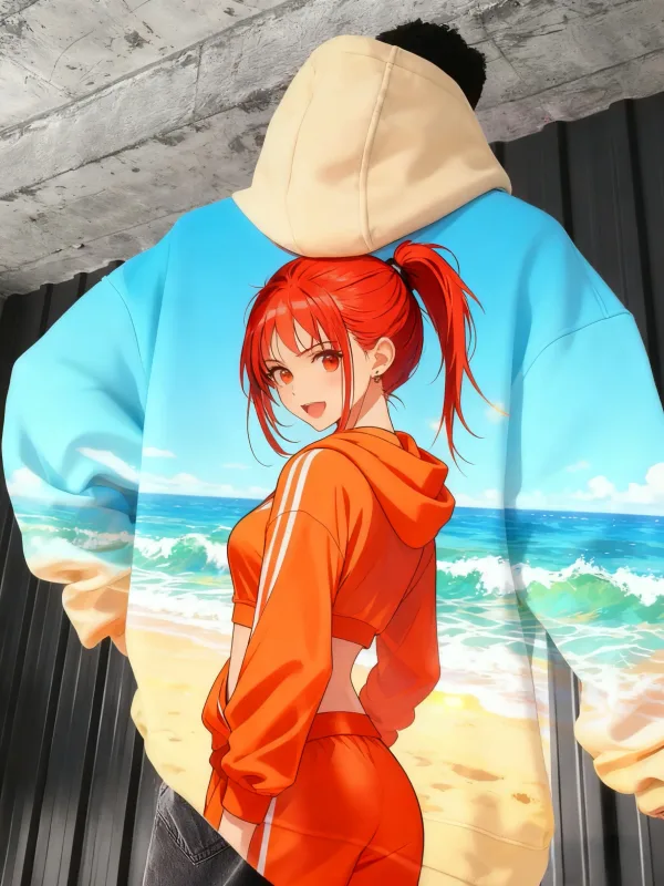 2026 Hot Anime girl back pattern Sweatshirt Casual Long Sleeve Hooded Pullover 3D Printing Top Fashion Oversized Men's Hoodies