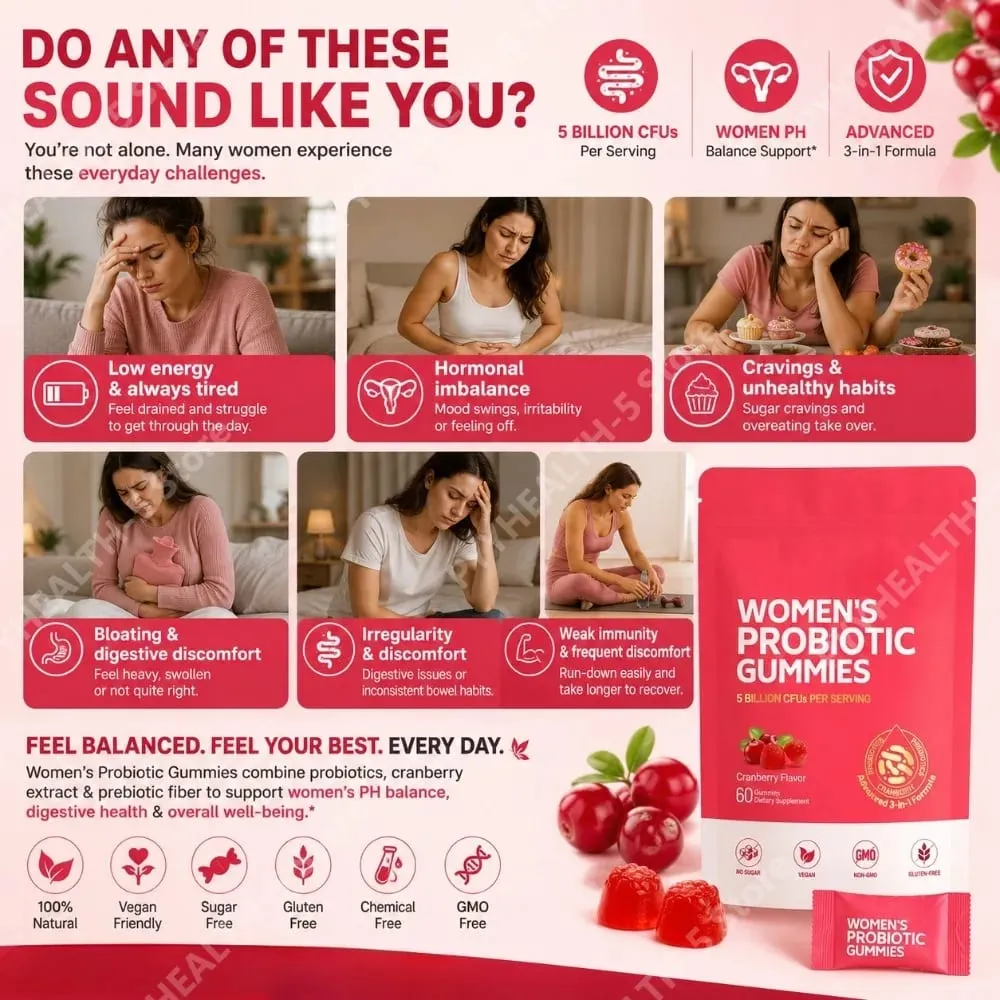 Women Probiotic Gummies with Prebiotic Fiber 5 Billion CFU Support Gut Digestive Balance Immune Defense Women PH Wellness 60 Ct — image 3